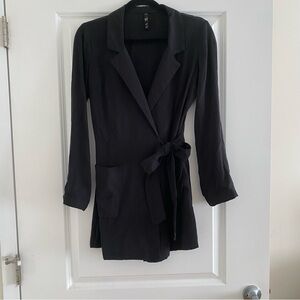 Zara Black Blazer Skort Jumpsuit with Wrap Design and Tie Waist XS